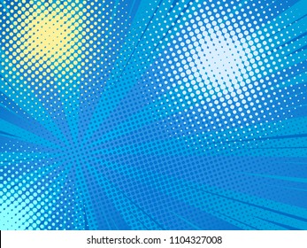 Abstract creative concept comics pop art style blank layout. Rays and dot halftone. Vector illustration on blue background.