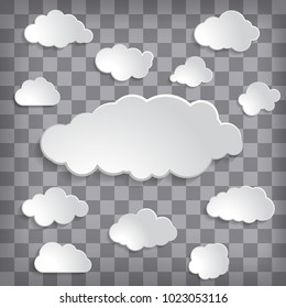 Abstract Creative concept different white paper clouds set on checked background