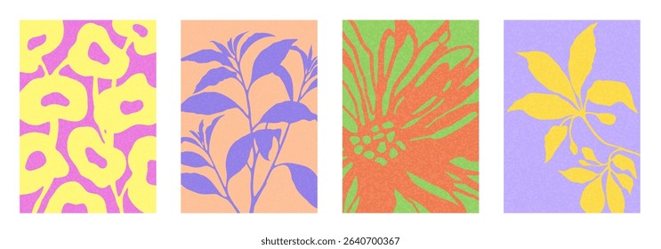 Abstract creative concept of flowers colorful poster set. Modern art vector texture background for ads, banner, cover, label, poster, sales, social media, flyer, interior. Ideal template design.