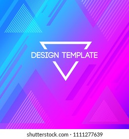 Abstract creative concept layout template. Trendy cover, flyer, poster design with lines and triangles. Vector Illustration. Blue, purple, pink colors. Bright neon gradient. Modern stylish pattern.