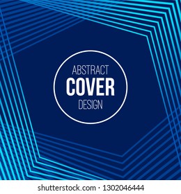 Abstract creative concept layout template. Trendy cover, card, flyer, poster, brochure design. Modern abstract cover from lines. Stripes in blue, turquoise colors. Vector geometric color background.
