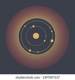 Abstract creative concept layout template. Abstract solar system. Circles and nodes. Connection concept. Lines in circle form. Cover, card, flyer, poster, brochure design. Vector color illustration.