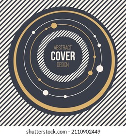 Abstract creative concept layout template. Circles and dots. Striped background. Space for text. Cover, card, flyer, poster, brochure design. Beige, brown colors. Vector color illustration.