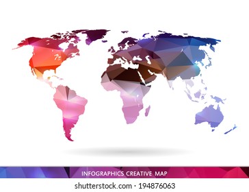 Abstract creative concept modern map of the world for Web and Mobile Applications, vector illustration, creative template design, Business software and social media icon. Isolated on white background.
