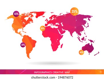 Abstract creative concept modern map of the world for Web and Mobile Applications, vector illustration, creative template design, Business software and social media icon. Isolated on white background.