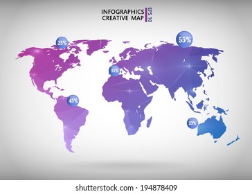 Abstract creative concept modern map of the world for Web and Mobile Applications, vector illustration, creative template design, Business software and social media icon. Isolated on white background.