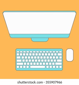 Abstract Creative concept vector background. Line icons flat design elements. Modern vector Illustration pictogram of computer