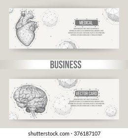 Abstract Creative concept vector background of the human brain and heart. Polygonal design style letterhead and brochure for business. Vector Illustration eps 10 for your design.