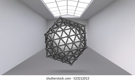 Abstract Creative concept vector background of geometric shapes the lines connected to points in the large Studio room with window. Modern office. Realistic Vector Illustration eps 10 for your design.