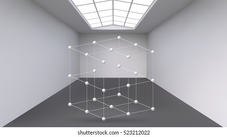 Abstract Creative concept vector background of geometric shapes the lines connected to points in the large Studio room with window. Modern office. Realistic Vector Illustration eps 10 for your design.