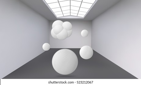 Abstract Creative concept vector background of geometric shapes the lines connected to points in the large Studio room with window. Modern office. Realistic Vector Illustration eps 10 for your design.