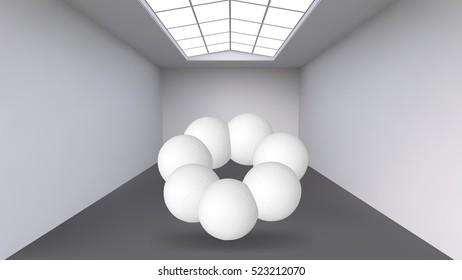 Abstract Creative concept vector background of geometric shapes the lines connected to points in the large Studio room with window. Modern office. Realistic Vector Illustration eps 10 for your design.
