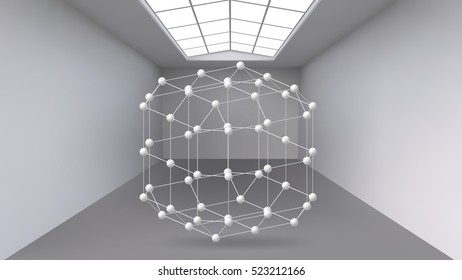 Abstract Creative concept vector background of geometric shapes the lines connected to points in the large Studio room with window. Modern office. Realistic Vector Illustration eps 10 for your design.