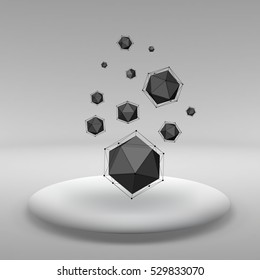 Abstract Creative concept vector background of geometric shapes the lines connected to points in the large Studio room with window. Modern office. Realistic Vector Illustration eps 10 for your design.