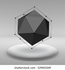 Abstract Creative concept vector background of geometric shapes the lines connected to points in the large Studio room with window. Modern office. Realistic Vector Illustration eps 10 for your design.