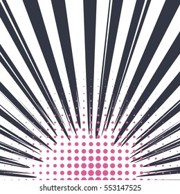 Abstract creative concept vector comic pop art style blank, layout template with clouds beams and isolated dots pattern on background. For sale banner, empty bubble, illustration halftone book design.
