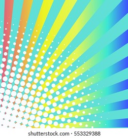 Abstract creative concept vector comic pop art style blank, layout template with clouds beams and isolated dots pattern on background. For sale banner, empty bubble, illustration halftone book design.