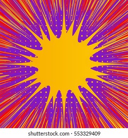 Abstract creative concept vector comic pop art style blank, layout template with clouds beams and isolated dots pattern on background. For sale banner, empty bubble, illustration halftone book design.