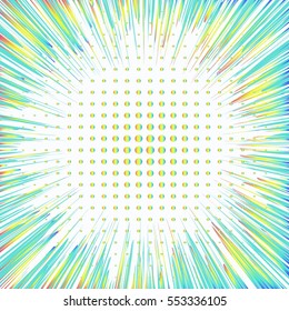 Abstract creative concept vector comic pop art style blank, layout template with clouds beams and isolated dots pattern on background. For sale banner, empty bubble, illustration halftone book design.