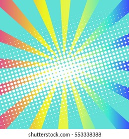 Abstract creative concept vector comic pop art style blank, layout template with clouds beams and isolated dots pattern on background. For sale banner, empty bubble, illustration halftone book design.