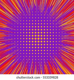 Abstract creative concept vector comic pop art style blank, layout template with clouds beams and isolated dots pattern on background. For sale banner, empty bubble, illustration halftone book design.