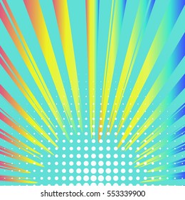 Abstract creative concept vector comic pop art style blank, layout template with clouds beams and isolated dots pattern on background. For sale banner, empty bubble, illustration halftone book design.