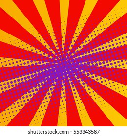 Abstract creative concept vector comic pop art style blank, layout template with clouds beams and isolated dots pattern on background. For sale banner, empty bubble, illustration halftone book design.