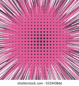Abstract creative concept vector comic pop art style blank, layout template with clouds beams and isolated dots pattern on background. For sale banner, empty bubble, illustration halftone book design.