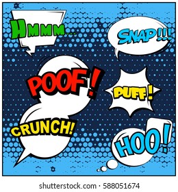 Abstract creative concept vector comic pop art style blank, layout template with clouds beams and isolated dots background. For sale banner, empty speech bubble set, illustration halftone book design