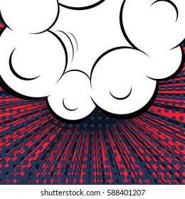 Abstract creative concept vector comic pop art style blank, layout template with clouds beams and isolated dots background. For sale banner, empty speech bubble set, illustration halftone book design
