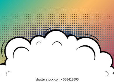Abstract creative concept vector comic pop art style blank, layout template with clouds beams and isolated dots background. For sale banner, empty speech bubble set, illustration halftone book design