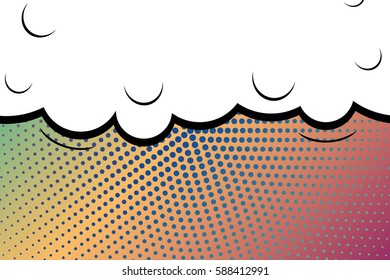 Abstract creative concept vector comic pop art style blank, layout template with clouds beams and isolated dots background. For sale banner, empty speech bubble set, illustration halftone book design