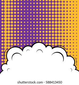 Abstract creative concept vector comic pop art style blank, layout template with clouds beams and isolated dots background. For sale banner, empty speech bubble set, illustration halftone book design