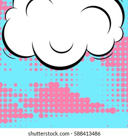 Abstract creative concept vector comic pop art style blank, layout template with clouds beams and isolated dots background. For sale banner, empty speech bubble set, illustration halftone book design