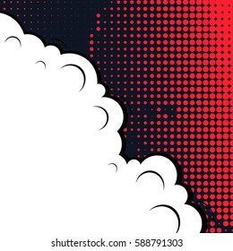 Abstract creative concept vector comic pop art style blank, layout template with clouds beams and isolated dots background. For sale banner, empty speech bubble set, illustration halftone book design