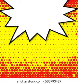 Abstract creative concept vector comic pop art style blank, layout template with clouds beams and isolated dots background. For sale banner, empty speech bubble set, illustration halftone book design