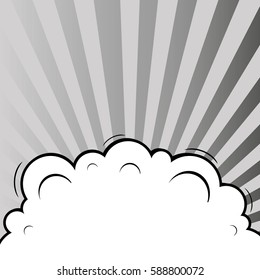 Abstract creative concept vector comic pop art style blank, layout template with clouds beams and isolated dots background. For sale banner, empty speech bubble set, illustration halftone book design