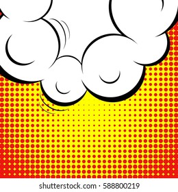Abstract creative concept vector comic pop art style blank, layout template with clouds beams and isolated dots background. For sale banner, empty speech bubble set, illustration halftone book design