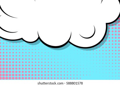 Abstract creative concept vector comic pop art style blank, layout template with clouds beams and isolated dots background. For sale banner, empty speech bubble set, illustration halftone book design
