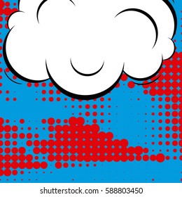 Abstract creative concept vector comic pop art style blank, layout template with clouds beams and isolated dots background. For sale banner, empty speech bubble set, illustration halftone book design