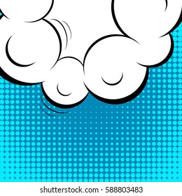 Abstract creative concept vector comic pop art style blank, layout template with clouds beams and isolated dots background. For sale banner, empty speech bubble set, illustration halftone book design