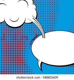 Abstract creative concept vector comic pop art style blank, layout template with clouds beams and isolated dots background. For sale banner, empty speech bubble set, illustration halftone book design