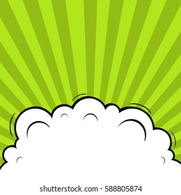 Abstract creative concept vector comic pop art style blank, layout template with clouds beams and isolated dots background. For sale banner, empty speech bubble set, illustration halftone book design