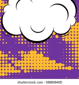Abstract creative concept vector comic pop art style blank, layout template with clouds beams and isolated dots background. For sale banner, empty speech bubble set, illustration halftone book design