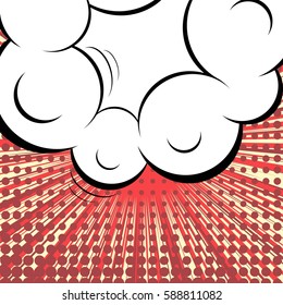 Abstract creative concept vector comic pop art style blank, layout template with clouds beams and isolated dots background. For sale banner, empty speech bubble set, illustration halftone book design