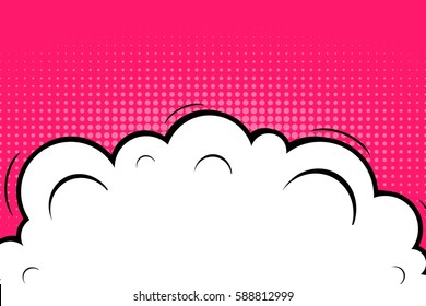 Abstract creative concept vector comic pop art style blank, layout template with clouds beams and isolated dots background. For sale banner, empty speech bubble set, illustration halftone book design