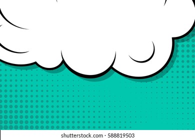 Abstract creative concept vector comic pop art style blank, layout template with clouds beams and isolated dots background. For sale banner, empty speech bubble set, illustration halftone book design