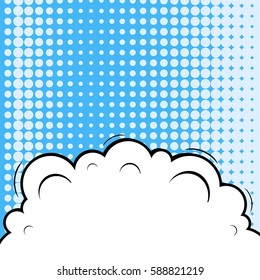 Abstract creative concept vector comic pop art style blank, layout template with clouds beams and isolated dots background. For sale banner, empty speech bubble set, illustration halftone book design