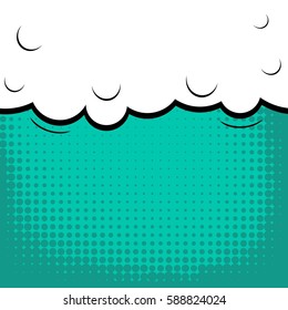 Abstract creative concept vector comic pop art style blank, layout template with clouds beams and isolated dots background. For sale banner, empty speech bubble set, illustration halftone book design