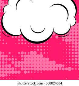 Abstract creative concept vector comic pop art style blank, layout template with clouds beams and isolated dots background. For sale banner, empty speech bubble set, illustration halftone book design